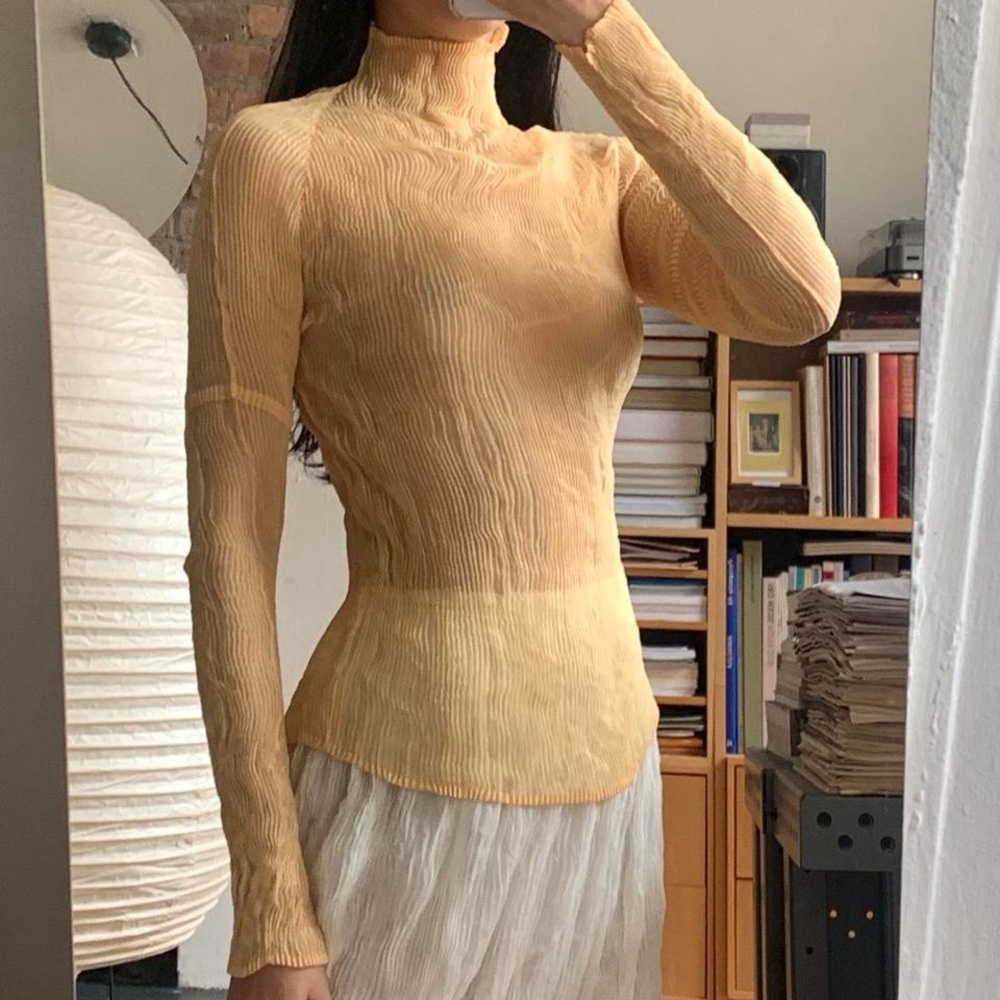 Issey Miyake Fete Chiffon Twist Top Orange Yellow